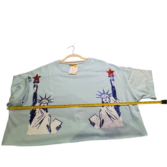 Peach Love - crop Sequins Statue of Liberty T-shirt NWT - Picture 2 of 8